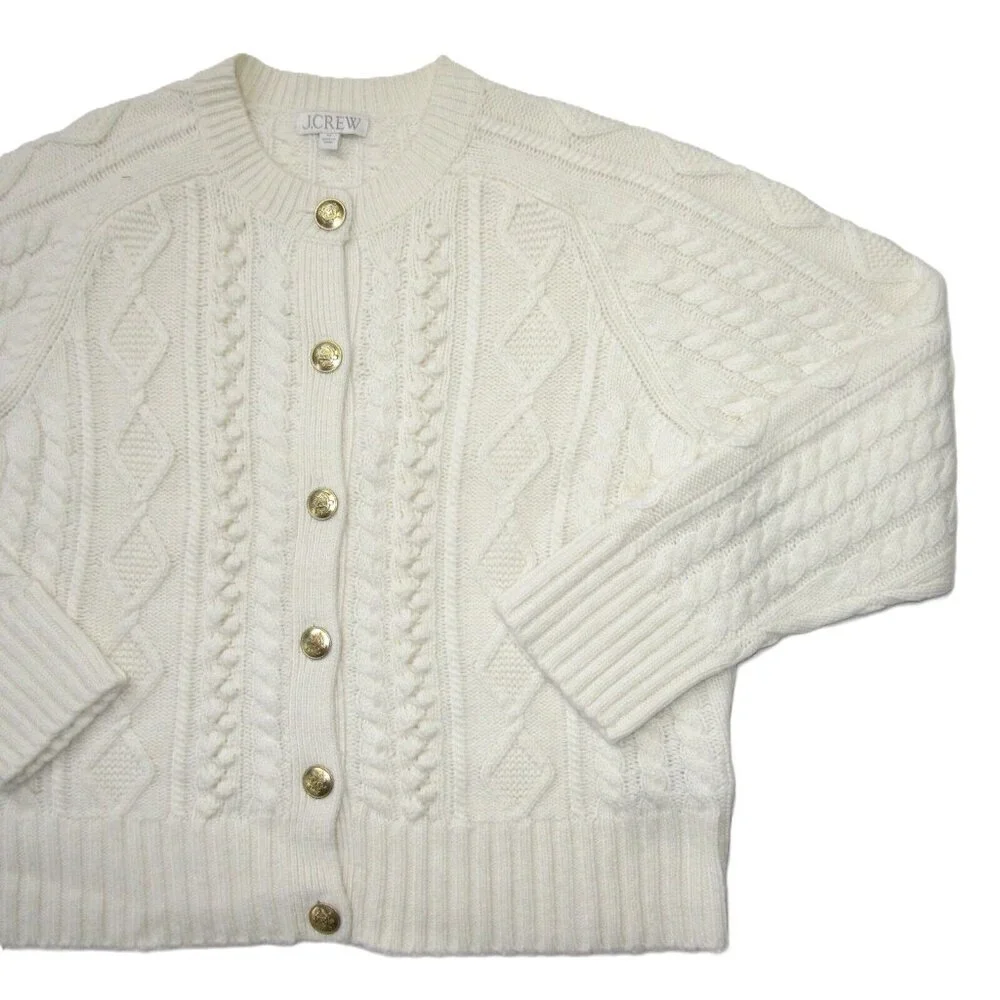 NWT J.Crew Cable-knit Cardigan Sweater in Ivory Wool Blend XL